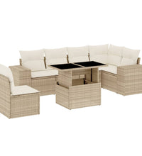 7-tlg. Garten-Sofagarnitur mit Kissen Beige Poly Rattan