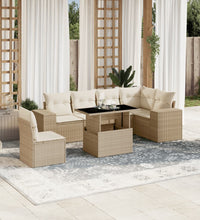 7-tlg. Garten-Sofagarnitur mit Kissen Beige Poly Rattan