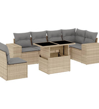 7-tlg. Garten-Sofagarnitur mit Kissen Beige Poly Rattan