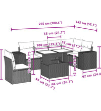 7-tlg. Garten-Sofagarnitur mit Kissen Beige Poly Rattan
