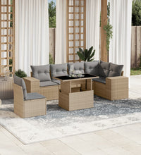 7-tlg. Garten-Sofagarnitur mit Kissen Beige Poly Rattan