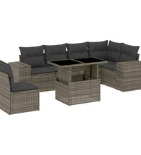 7-tlg. Garten-Sofagarnitur mit Kissen Grau Poly Rattan