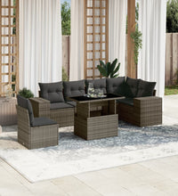 7-tlg. Garten-Sofagarnitur mit Kissen Grau Poly Rattan