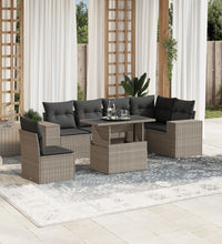 7-tlg. Garten-Sofagarnitur mit Kissen Hellgrau Poly Rattan