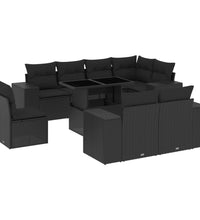 9-tlg. Garten-Sofagarnitur mit Kissen Schwarz Poly Rattan