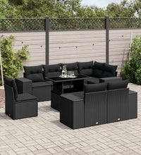 9-tlg. Garten-Sofagarnitur mit Kissen Schwarz Poly Rattan