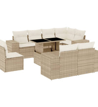 9-tlg. Garten-Sofagarnitur mit Kissen Beige Poly Rattan
