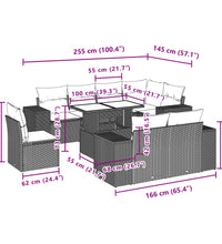 9-tlg. Garten-Sofagarnitur mit Kissen Beige Poly Rattan