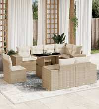 9-tlg. Garten-Sofagarnitur mit Kissen Beige Poly Rattan