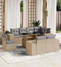 9-tlg. Garten-Sofagarnitur mit Kissen Beige Poly Rattan