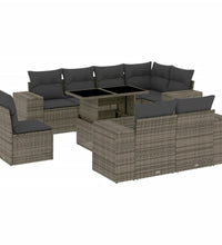 9-tlg. Garten-Sofagarnitur mit Kissen Grau Poly Rattan