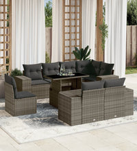 9-tlg. Garten-Sofagarnitur mit Kissen Grau Poly Rattan