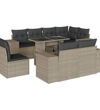9-tlg. Garten-Sofagarnitur mit Kissen Hellgrau Poly Rattan