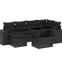 7-tlg. Garten-Sofagarnitur mit Kissen Schwarz Poly Rattan