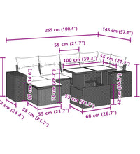 7-tlg. Garten-Sofagarnitur mit Kissen Schwarz Poly Rattan