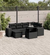 7-tlg. Garten-Sofagarnitur mit Kissen Schwarz Poly Rattan