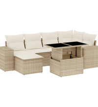 7-tlg. Garten-Sofagarnitur mit Kissen Beige Poly Rattan