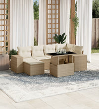 7-tlg. Garten-Sofagarnitur mit Kissen Beige Poly Rattan
