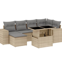 7-tlg. Garten-Sofagarnitur mit Kissen Beige Poly Rattan