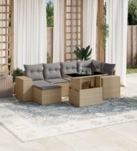 7-tlg. Garten-Sofagarnitur mit Kissen Beige Poly Rattan