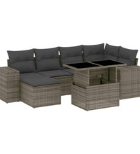7-tlg. Garten-Sofagarnitur mit Kissen Grau Poly Rattan
