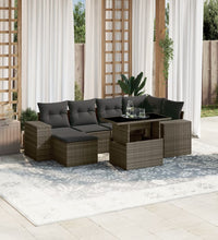 7-tlg. Garten-Sofagarnitur mit Kissen Grau Poly Rattan