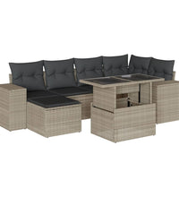 7-tlg. Garten-Sofagarnitur mit Kissen Hellgrau Poly Rattan