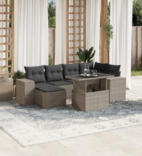 7-tlg. Garten-Sofagarnitur mit Kissen Hellgrau Poly Rattan