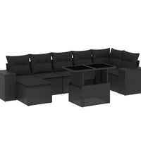 8-tlg. Garten-Sofagarnitur mit Kissen Schwarz Poly Rattan