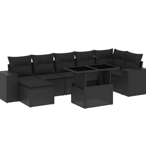 8-tlg. Garten-Sofagarnitur mit Kissen Schwarz Poly Rattan