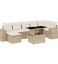 8-tlg. Garten-Sofagarnitur mit Kissen Beige Poly Rattan