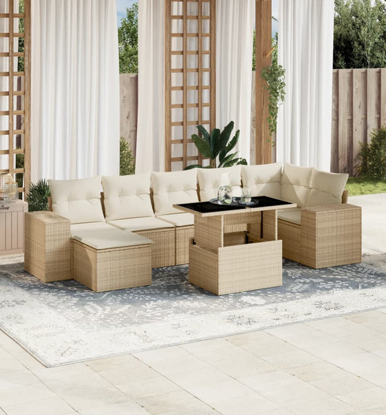 8-tlg. Garten-Sofagarnitur mit Kissen Beige Poly Rattan