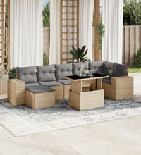 8-tlg. Garten-Sofagarnitur mit Kissen Beige Poly Rattan