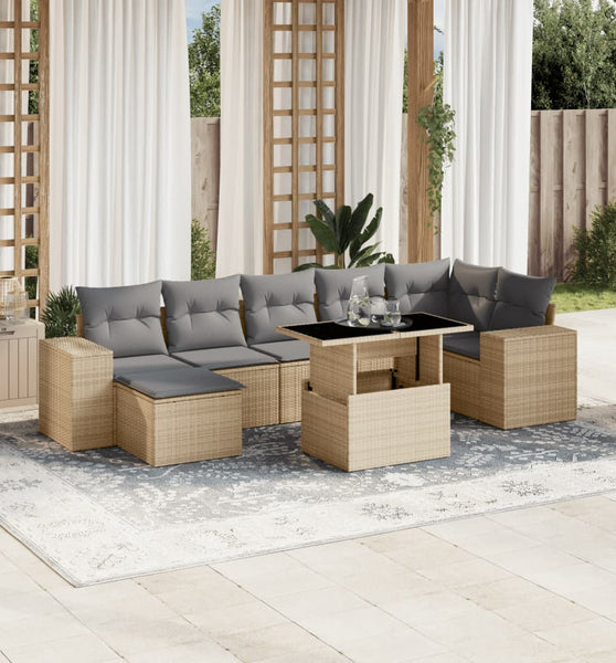 8-tlg. Garten-Sofagarnitur mit Kissen Beige Poly Rattan