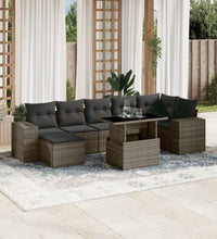 8-tlg. Garten-Sofagarnitur mit Kissen Grau Poly Rattan
