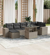 8-tlg. Garten-Sofagarnitur mit Kissen Hellgrau Poly Rattan