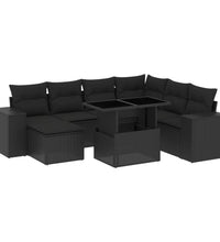 8-tlg. Garten-Sofagarnitur mit Kissen Schwarz Poly Rattan