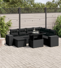 8-tlg. Garten-Sofagarnitur mit Kissen Schwarz Poly Rattan