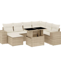 8-tlg. Garten-Sofagarnitur mit Kissen Beige Poly Rattan