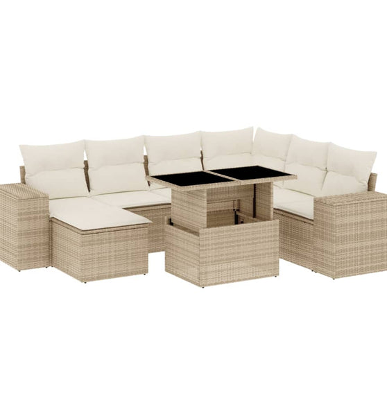 8-tlg. Garten-Sofagarnitur mit Kissen Beige Poly Rattan