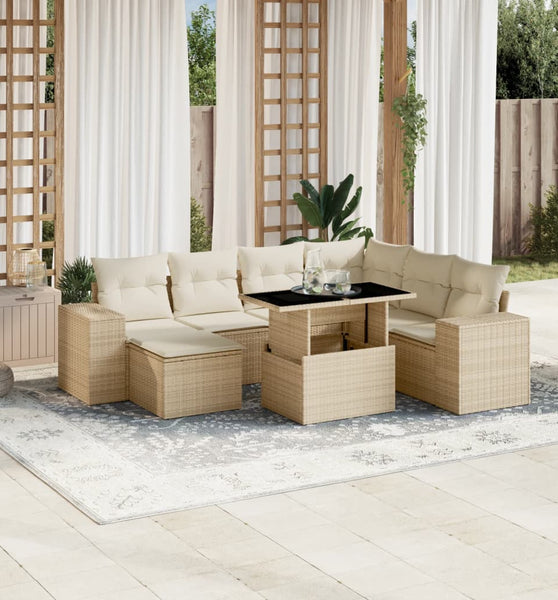 8-tlg. Garten-Sofagarnitur mit Kissen Beige Poly Rattan