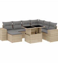 8-tlg. Garten-Sofagarnitur mit Kissen Beige Poly Rattan