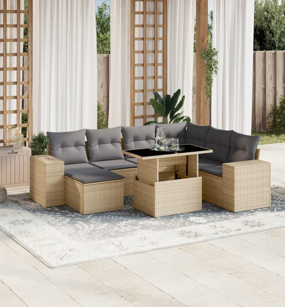 8-tlg. Garten-Sofagarnitur mit Kissen Beige Poly Rattan