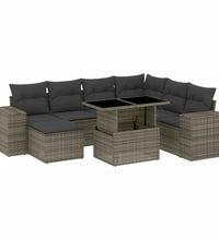 8-tlg. Garten-Sofagarnitur mit Kissen Grau Poly Rattan