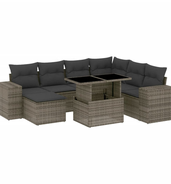 8-tlg. Garten-Sofagarnitur mit Kissen Grau Poly Rattan