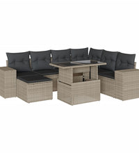 8-tlg. Garten-Sofagarnitur mit Kissen Hellgrau Poly Rattan