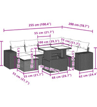 8-tlg. Garten-Sofagarnitur mit Kissen Hellgrau Poly Rattan