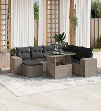 8-tlg. Garten-Sofagarnitur mit Kissen Hellgrau Poly Rattan