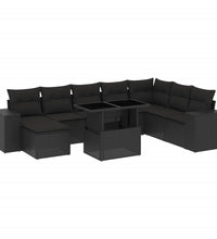9-tlg. Garten-Sofagarnitur mit Kissen Schwarz Poly Rattan