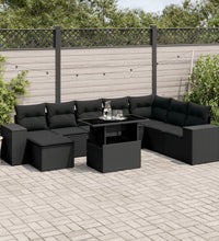 9-tlg. Garten-Sofagarnitur mit Kissen Schwarz Poly Rattan